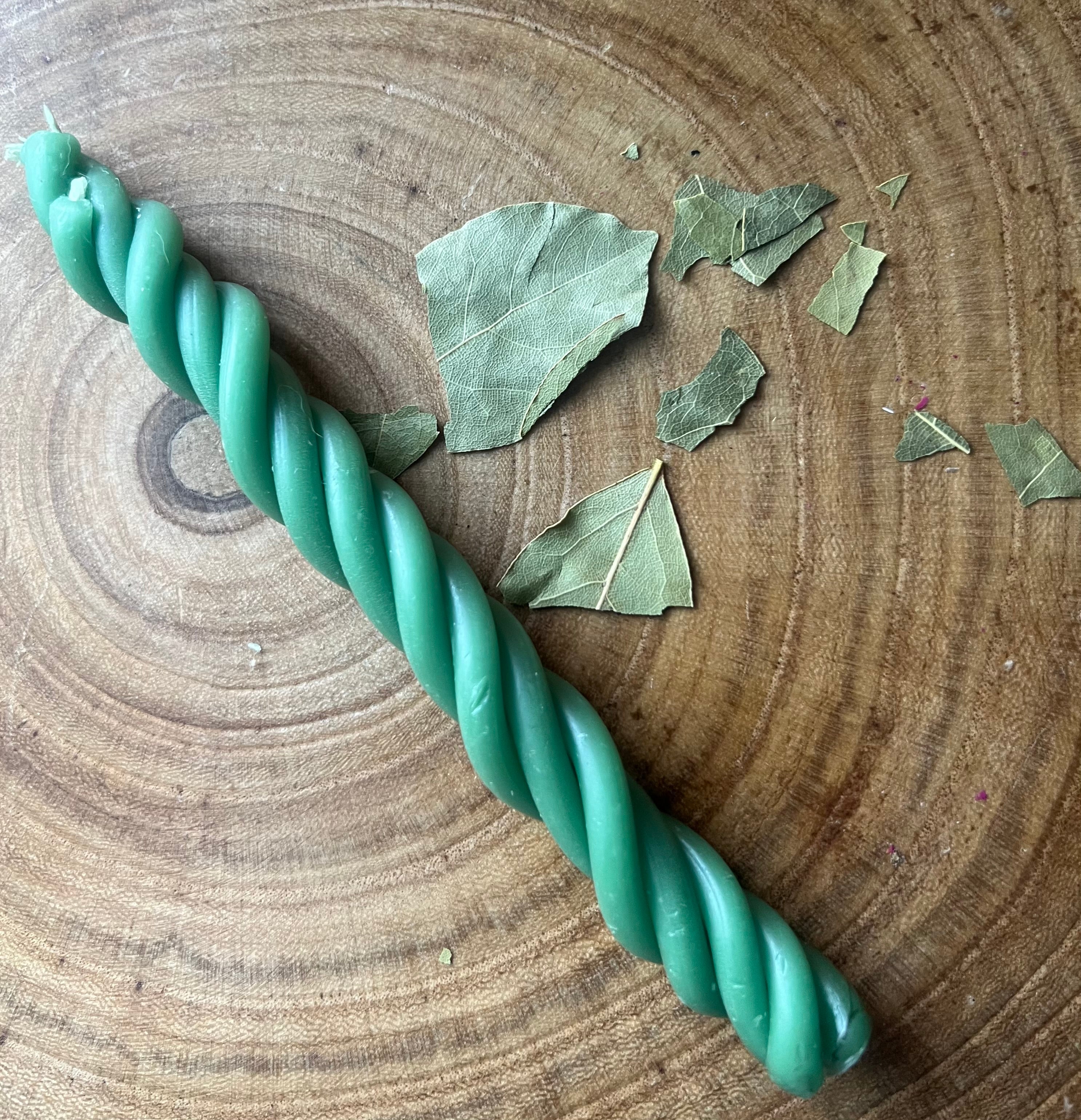 Green Twisted Beeswax Taper Candle (Single)