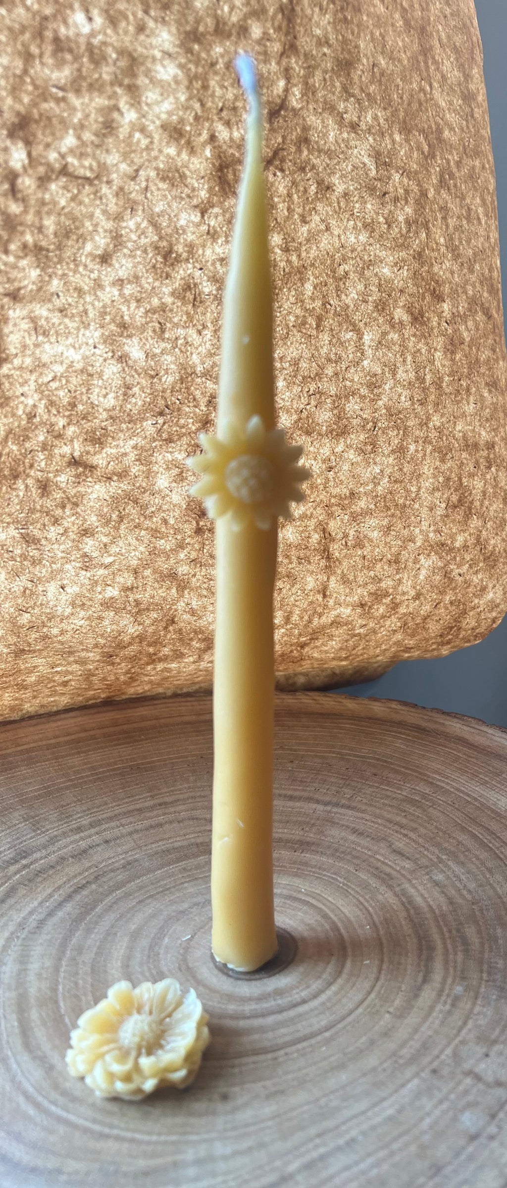 Honey Bee & Sunflower Beeswax Taper Candles – Hand Dipped Pure Beeswax – Set of Two – Natural Honey Candle – Hearth & Home Candle