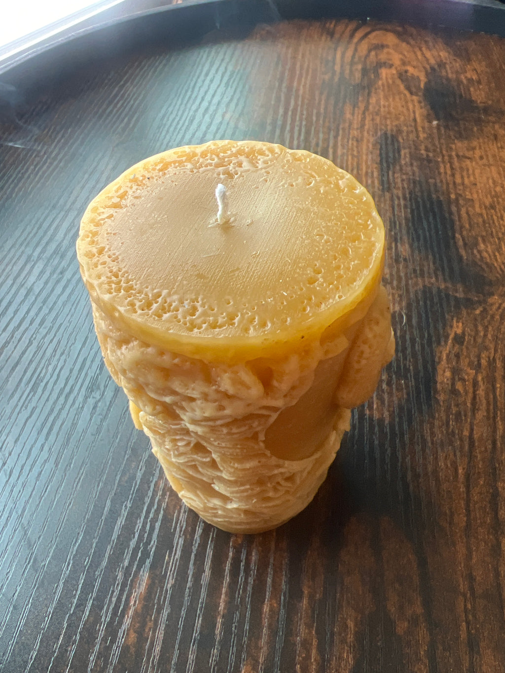 Handcrafted Beeswax Pillar Candle – Nordic Rune Design – 4 Inch Natural Beeswax Candle