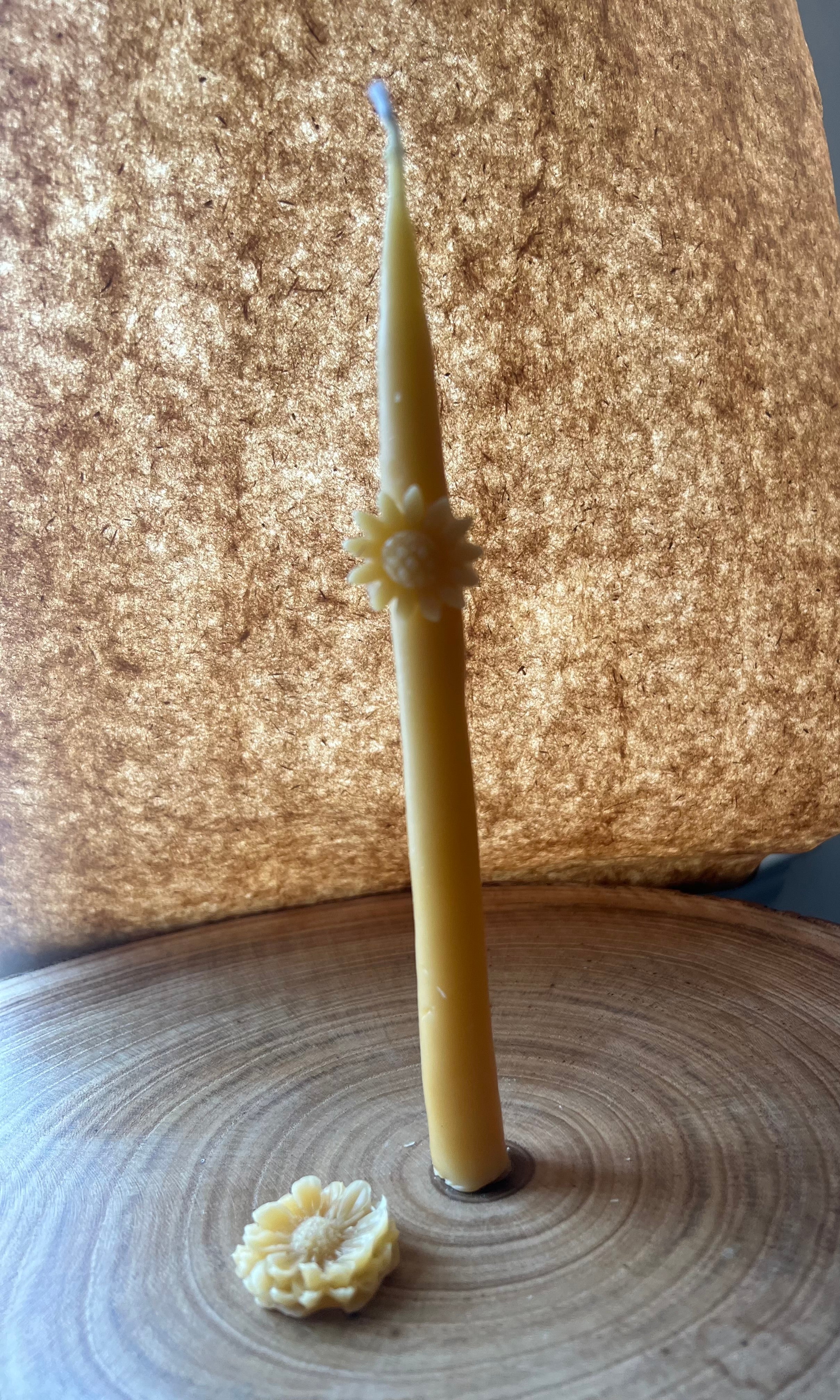 Honey Bee & Sunflower Beeswax Taper Candles – Hand Dipped Pure Beeswax – Set of Two – Natural Honey Candle – Hearth & Home Candle