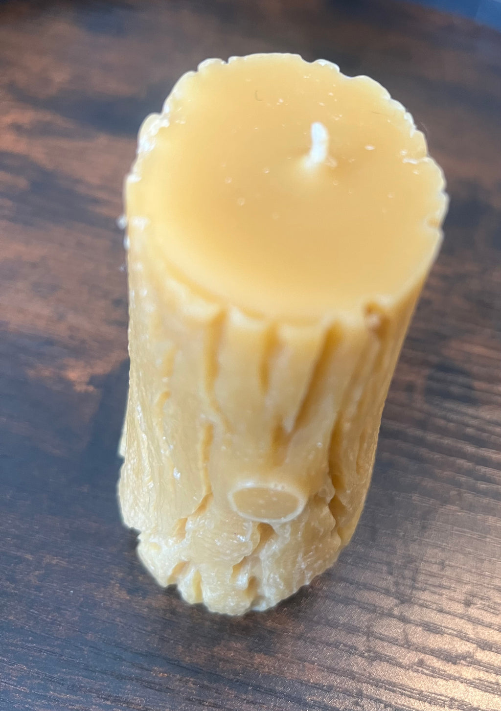 Natural Beeswax Tree Stump Candle – Rustic Pillar Candle – Handcrafted 4 Inch Beeswax