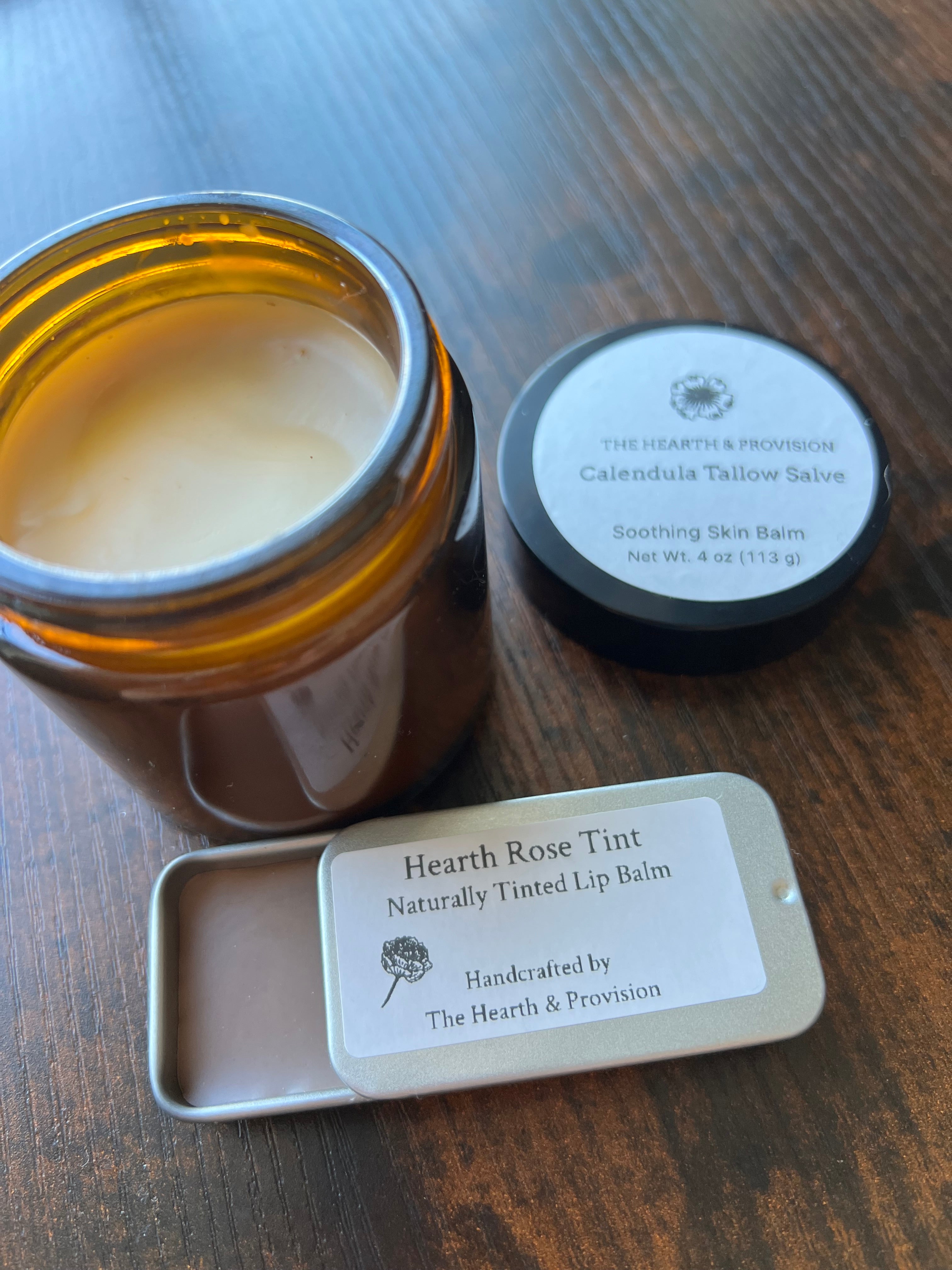 The Hearth Care Pair – Botanical Lip Balm & Calendula Hand Salve Set
