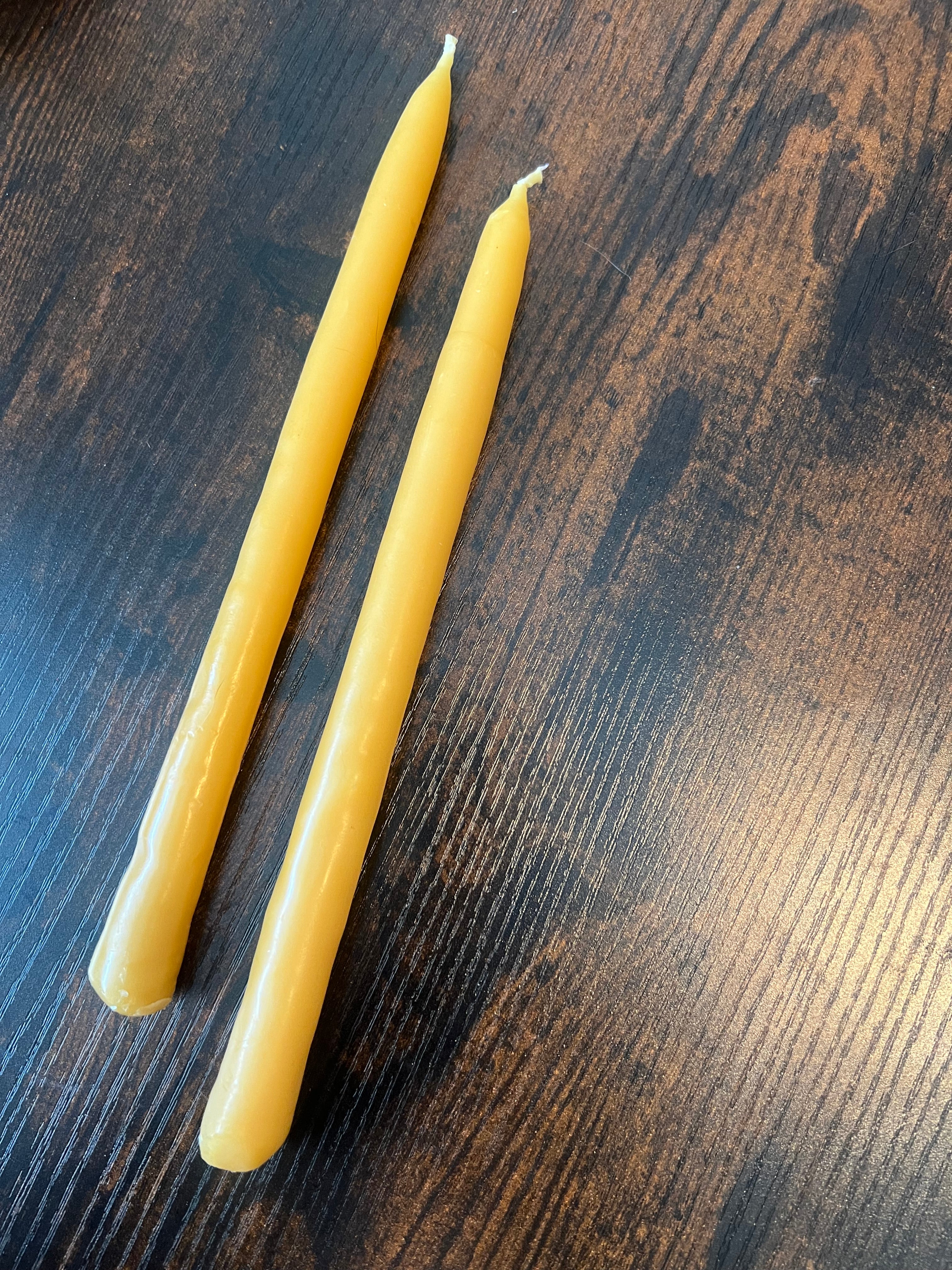 Natural Beeswax Taper Candles – Handcrafted 8 Inch Pair – Unscented