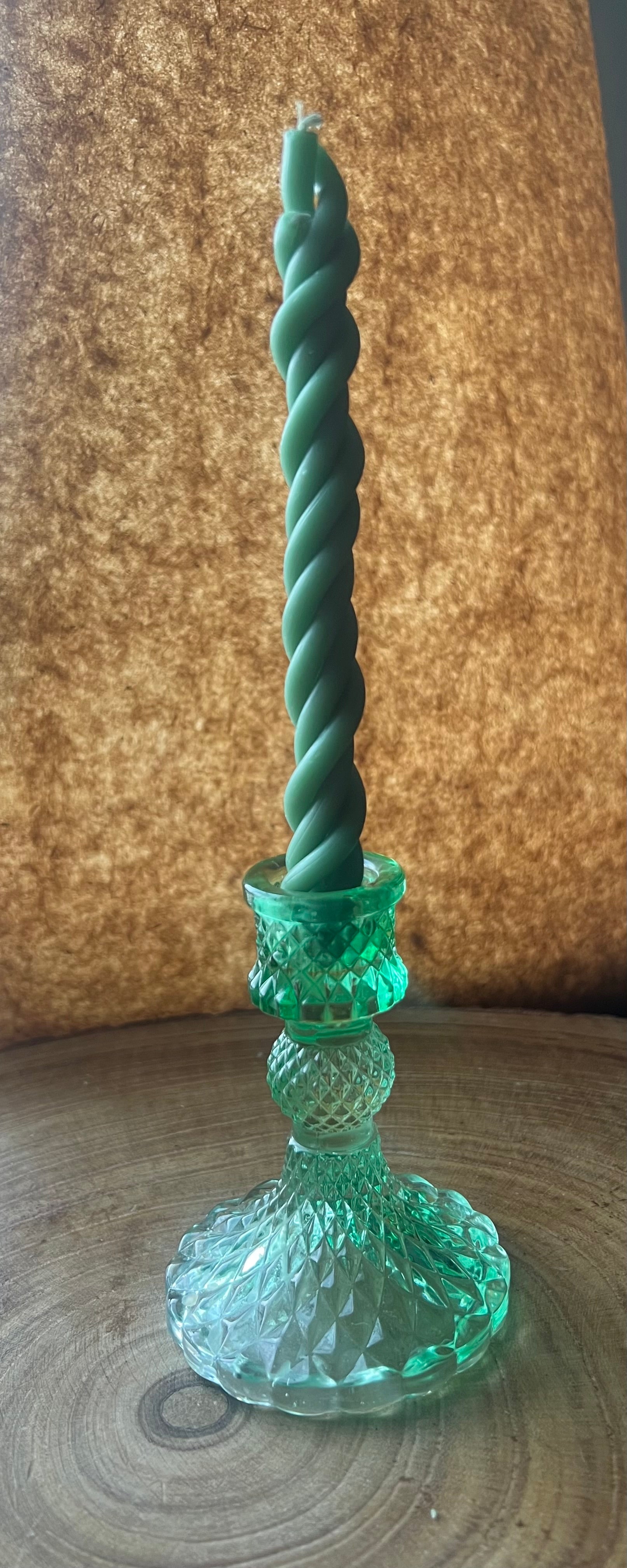 Green Twisted Beeswax Taper Candle (Single)