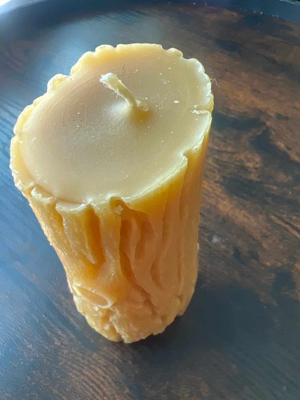 Natural Beeswax Tree Stump Candle – Rustic Pillar Candle – Handcrafted 4 Inch Beeswax