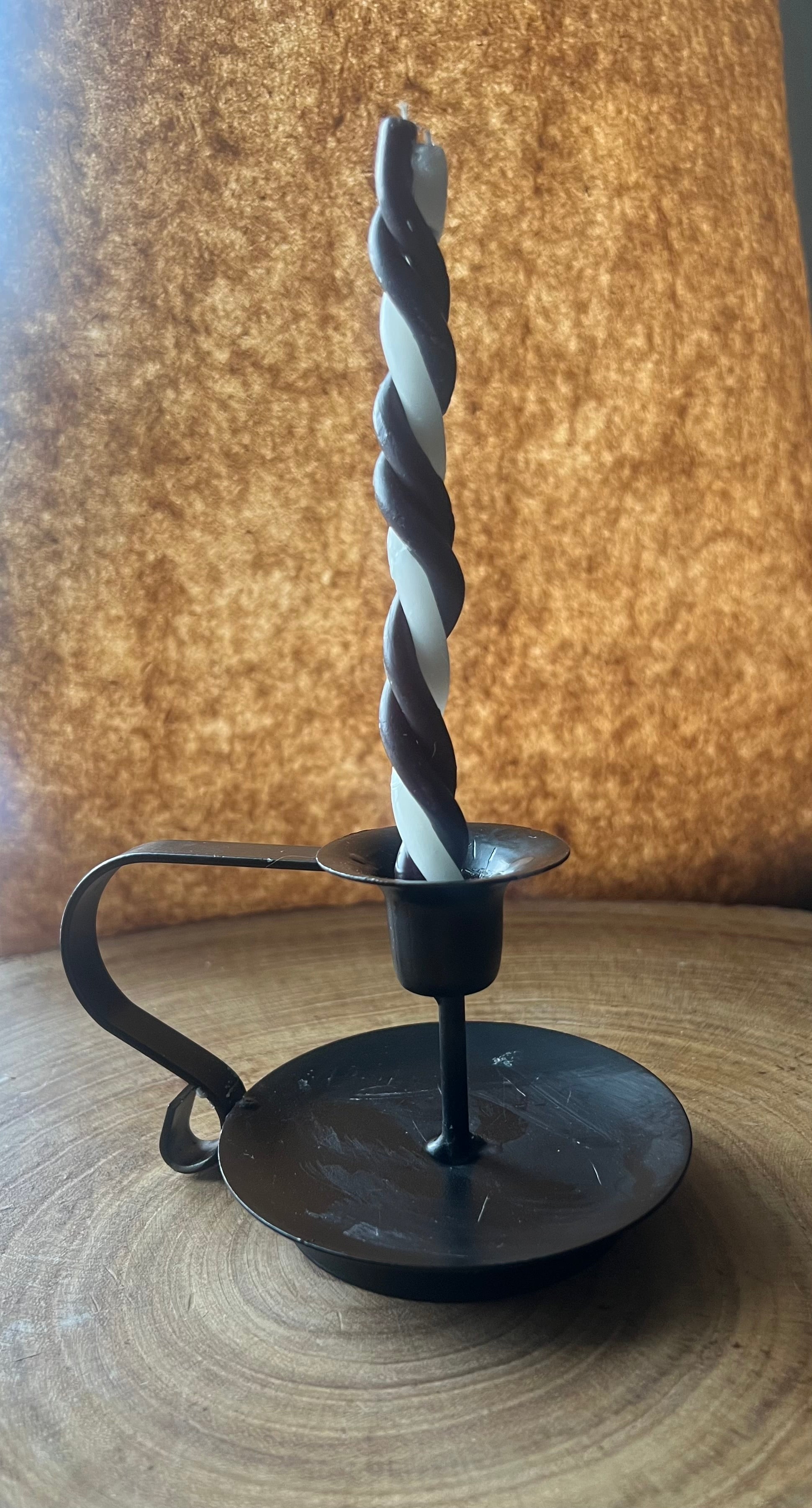 Black and White Twisted Beeswax Taper Candle (Single)