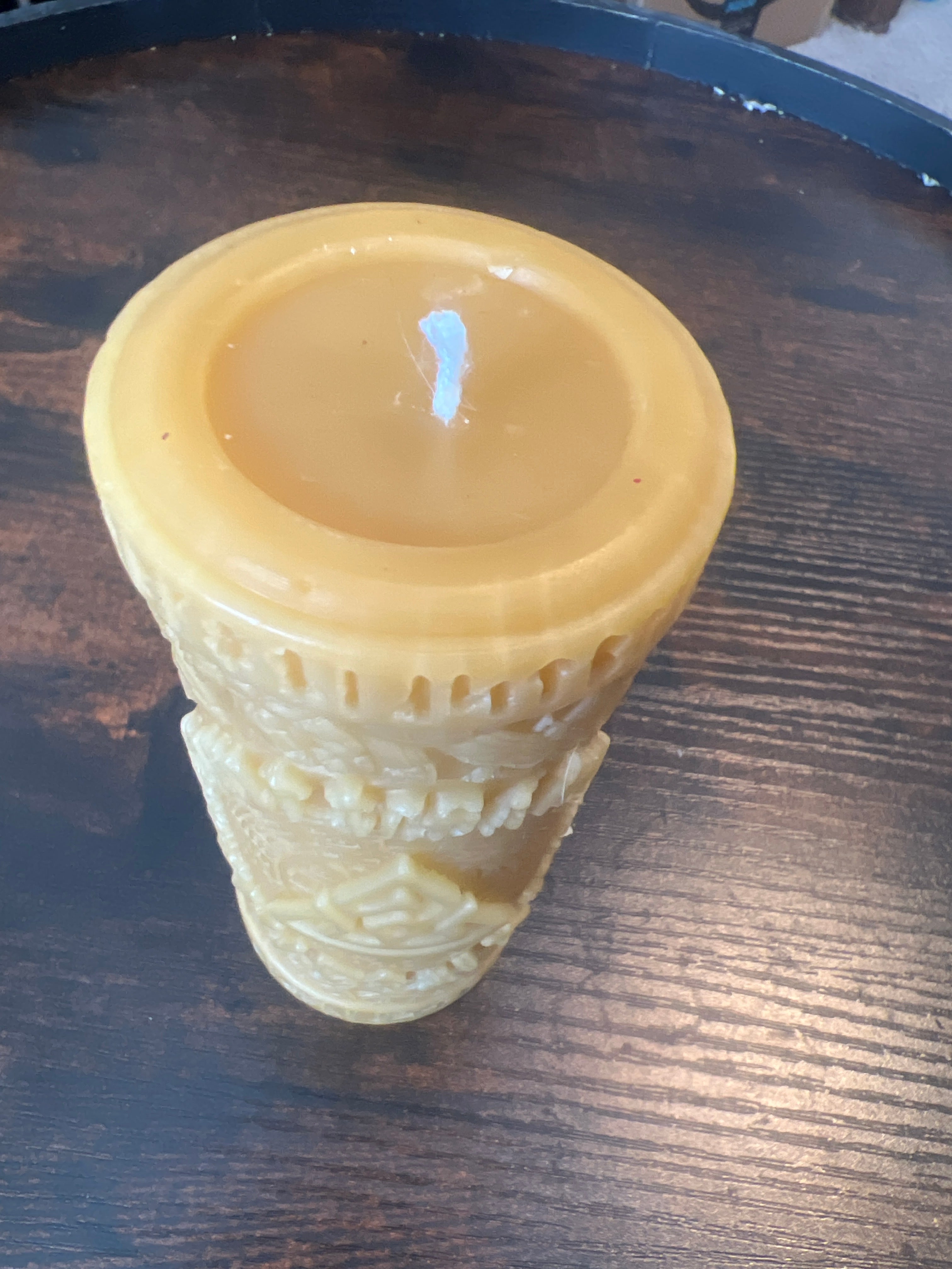 Natural Beeswax Tree Stump Candle – Rustic Pillar Candle – Handcrafted 4 Inch Beeswax