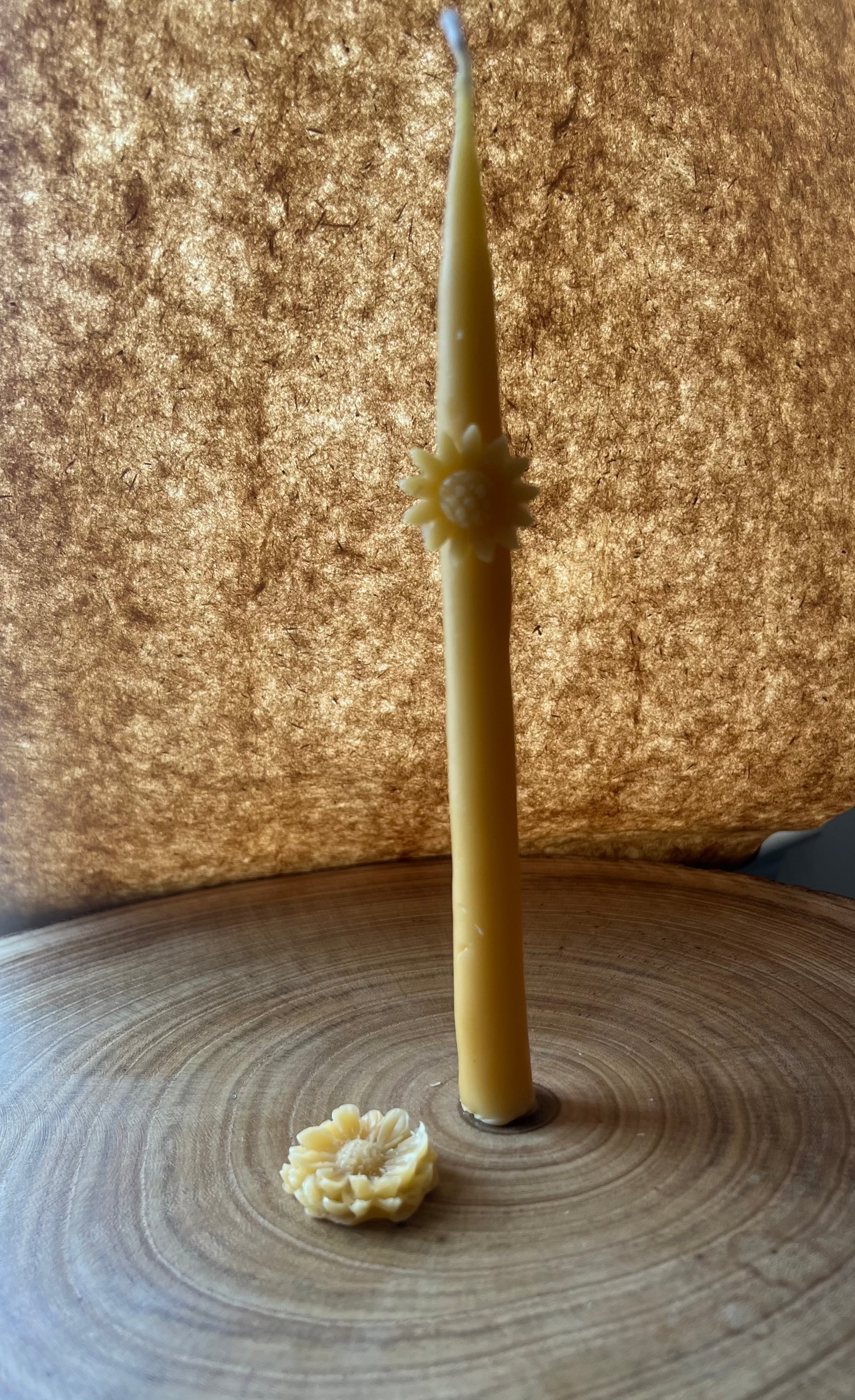 Honey Bee & Sunflower Beeswax Taper Candles – Hand Dipped Pure Beeswax – Set of Two – Natural Honey Candle – Hearth & Home Candle
