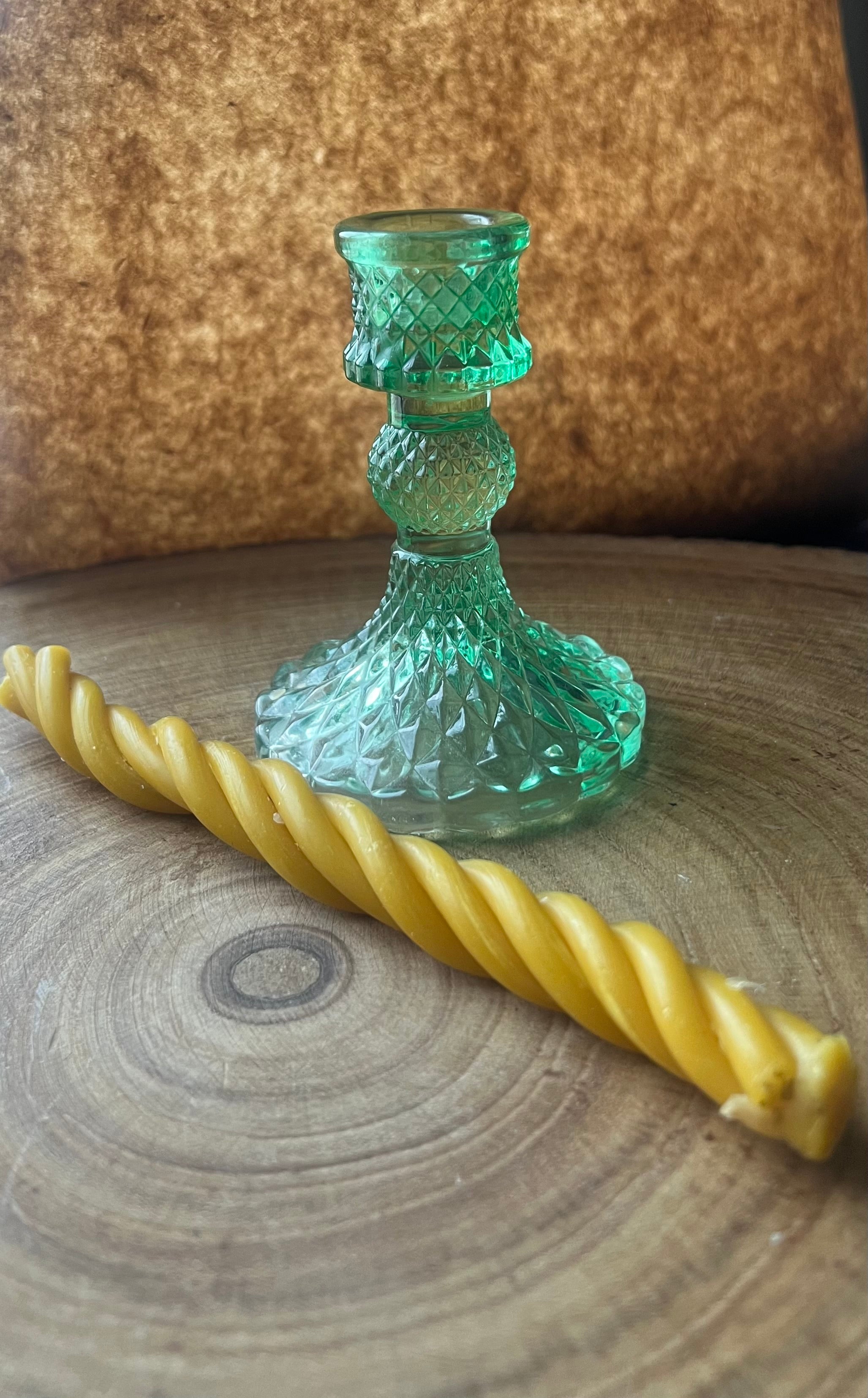 Hand-Dipped Beeswax Twisted Taper Candles (Set of 2)
