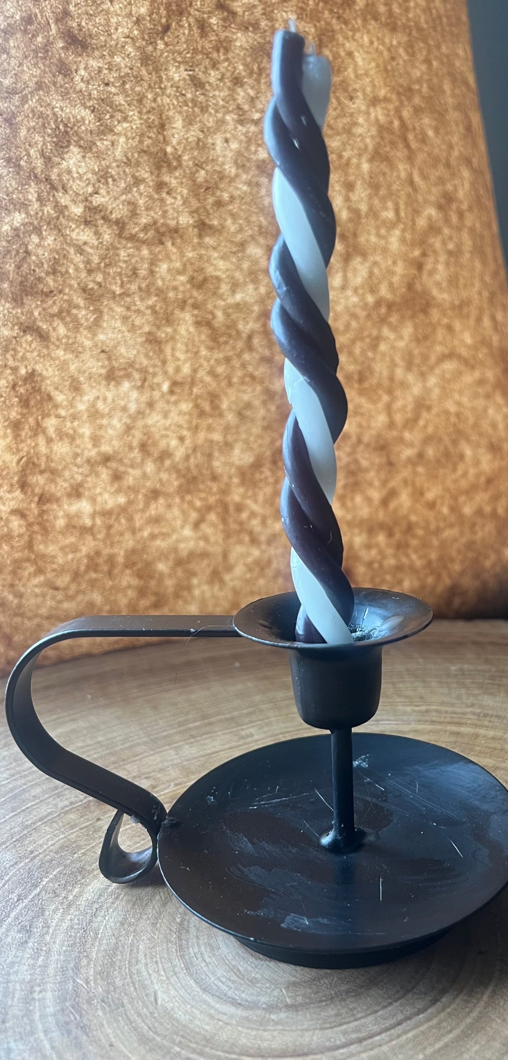 Black and White Twisted Beeswax Taper Candle (Single)