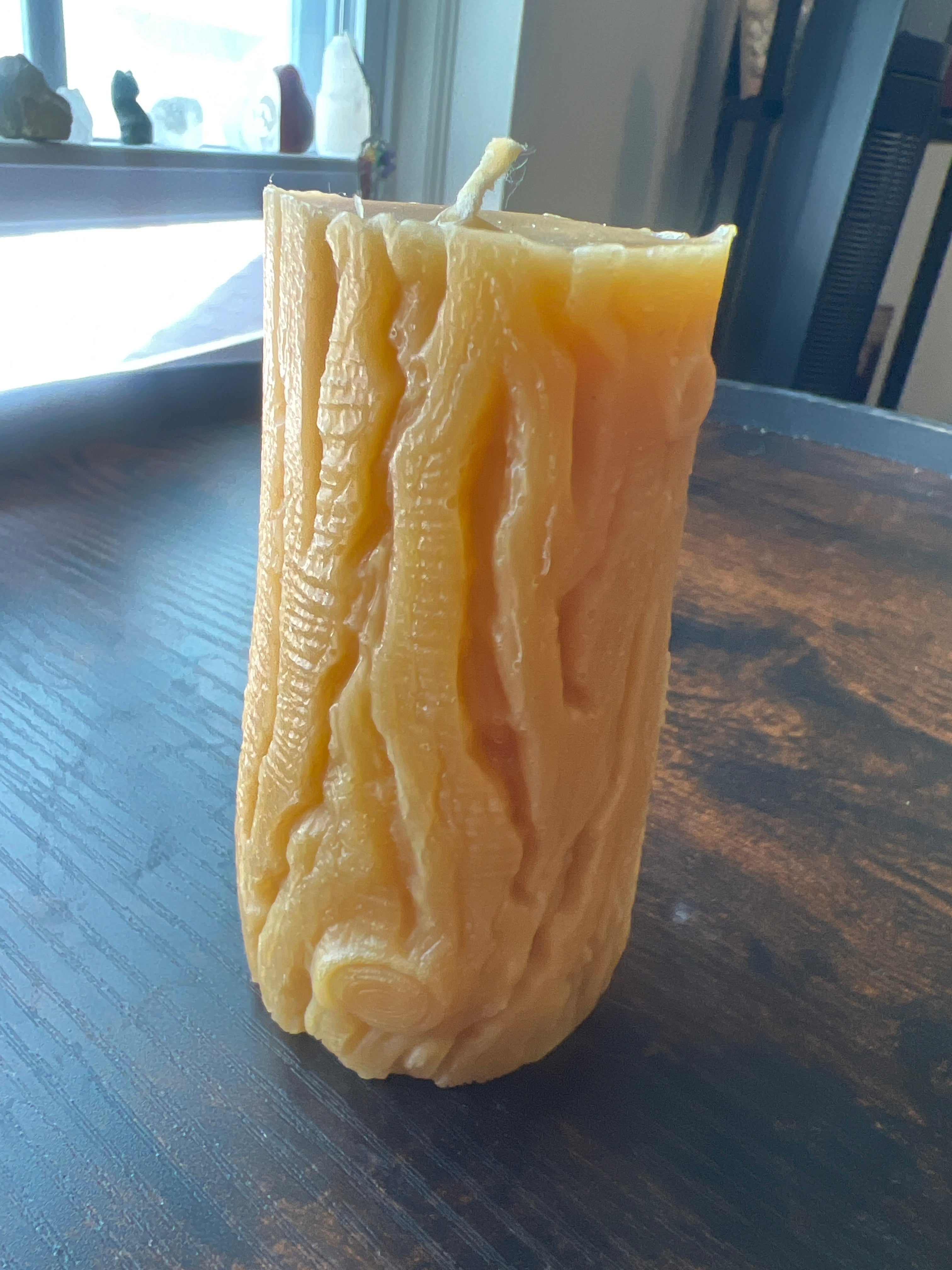 Natural Beeswax Tree Stump Candle – Rustic Pillar Candle – Handcrafted 4 Inch Beeswax