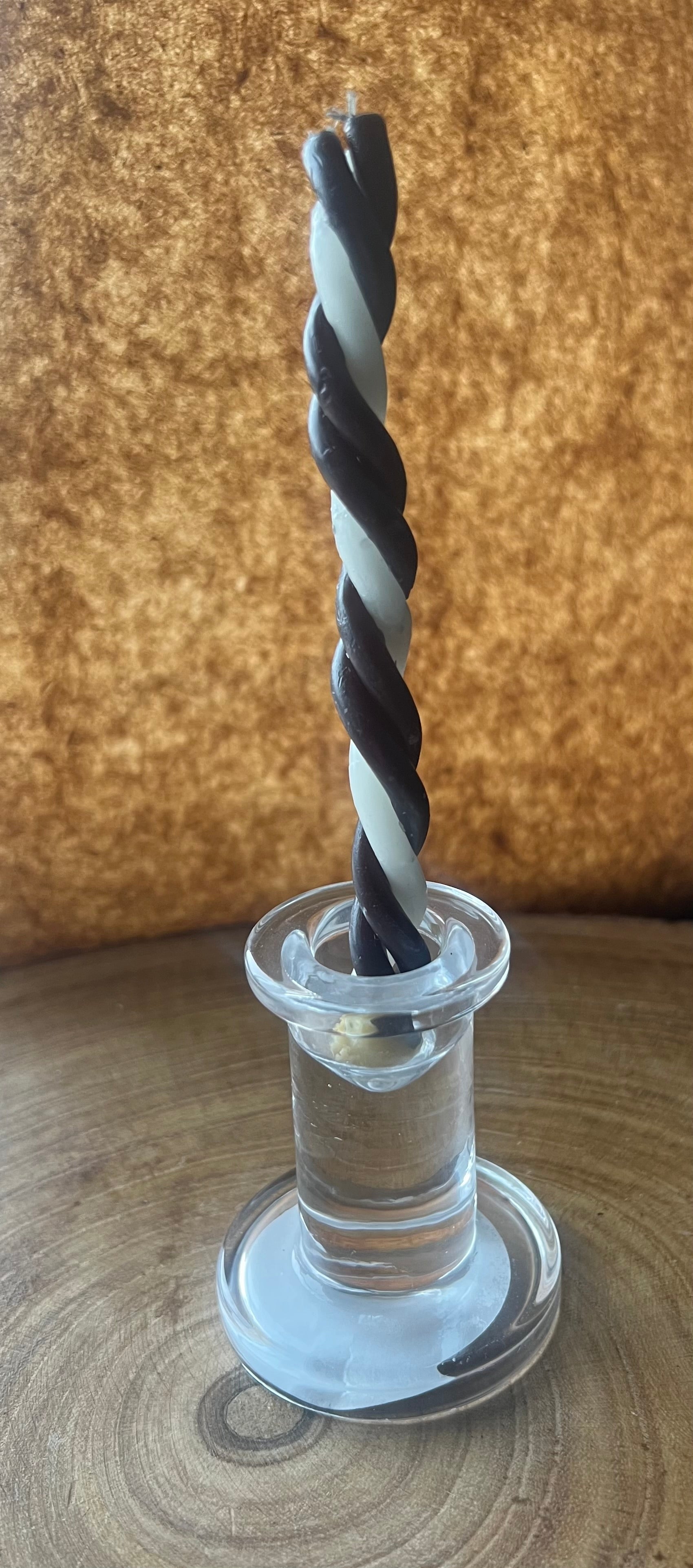 Black and White Twisted Beeswax Taper Candle (Single)