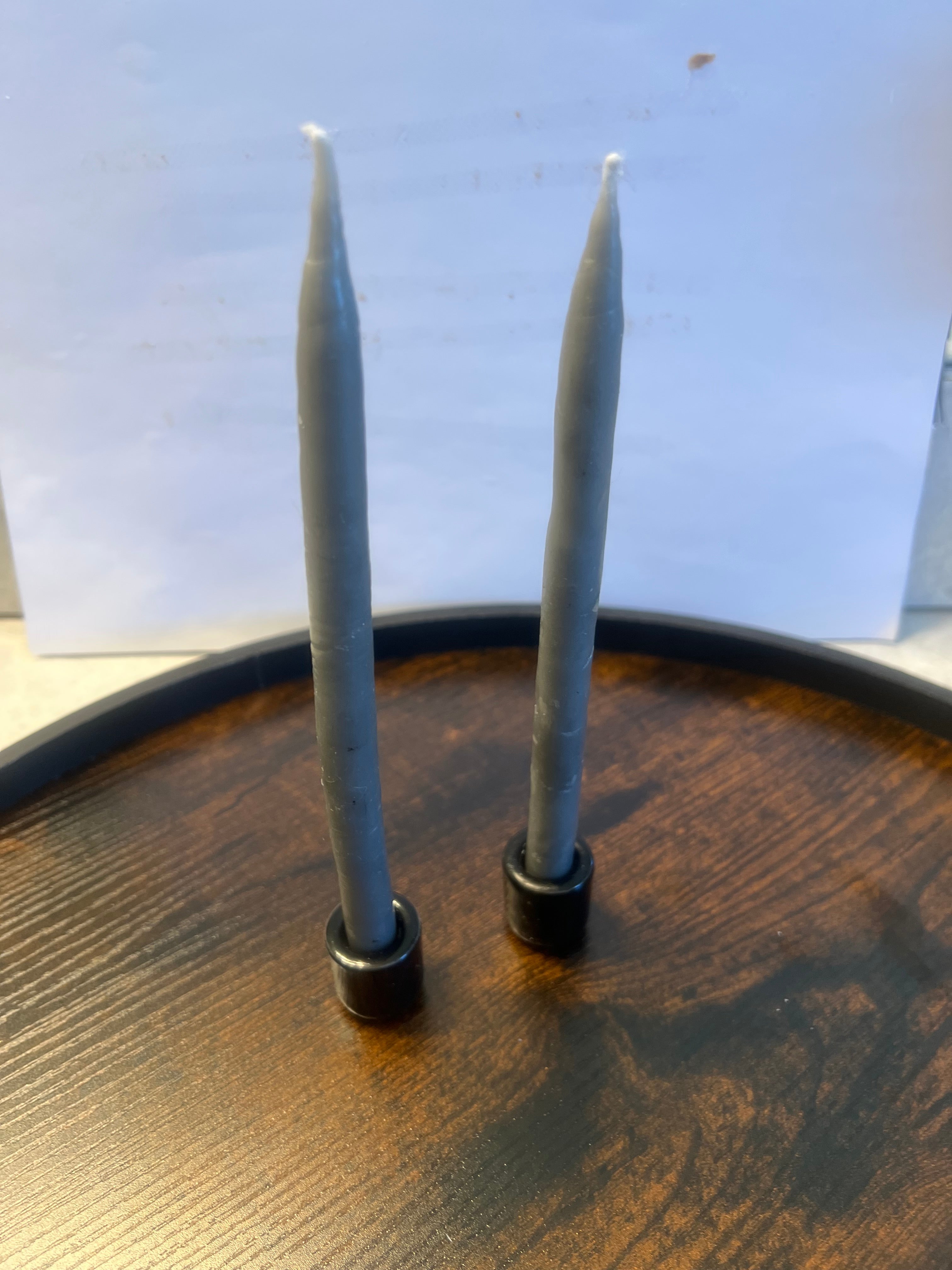 Hand dipped, beeswax taper candle- soft gray (pair)