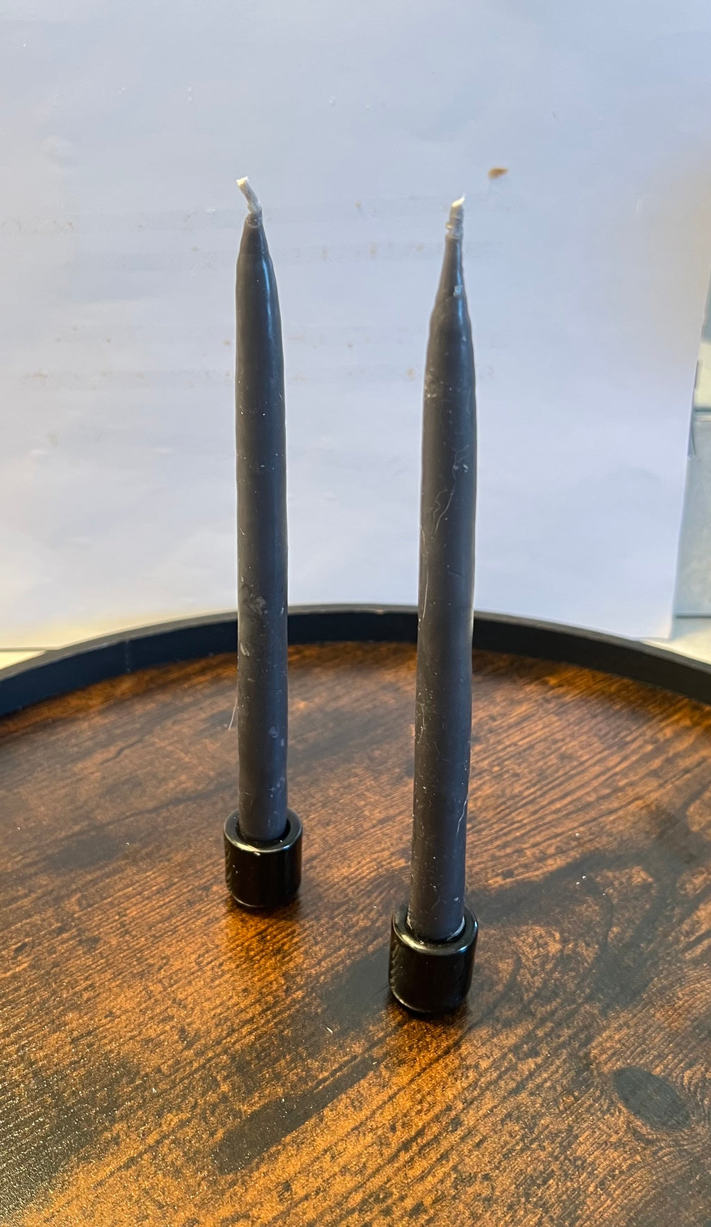 Hand dipped, beeswax taper candle- soft gray (pair)